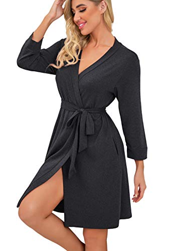 Image of PrinStory Womens Robe Lightweight Short Knit Bathrobe Soft Ladies Sleepwear with Pockets