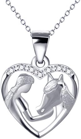 YFN Sterling Silver/Rose Gold Plated Horse and Girl Pendant Necklace Jewellery Gifts for Women Girls