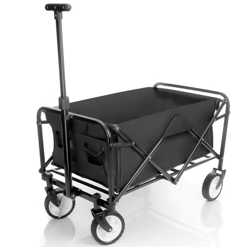 BigDean kompakter Bollerwagen faltbar schwarz bis 80kg belastbar –...