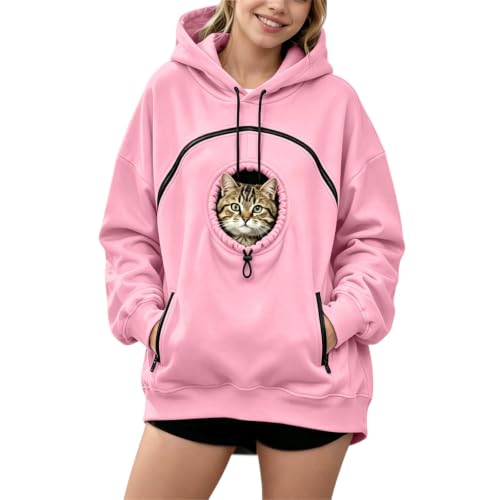 Womens Hoodie With Cat Pouch Zipper Pockets Dog Carrier Pet Pouch Hoodies - image 1