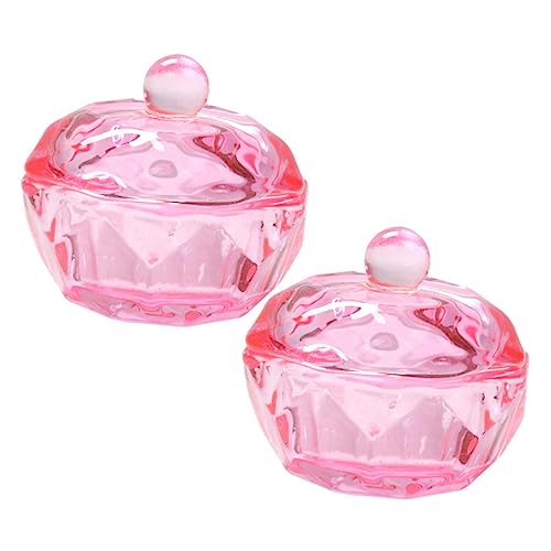 2 piezas de copa de vidrio con tapa para manicura miniatura 1
