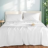 LIANLAM Luxury 100% Organic Tencel Cooling Sheets Queen Size, Expertly Crafted from Austrian Eucalyptus, Silky Soft Lyocell Sheets with 6'-18' Deep Pocket, Hypoallergenic Bed Sheet Set（Queen, White