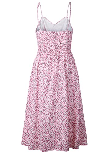 Image of YMING Womens Summer Spaghetti Strap Dresses Button Down Floral Sundress High Waist Swing Midi Dress with Pockets
