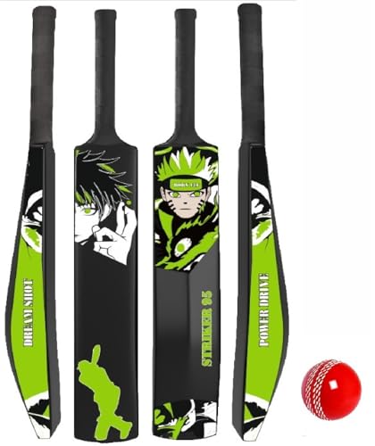 Image of Bodyfit Heavy Duty Plastic Premium Cricket Bat for Men, Women & Children | Lightweight| Full Size| | Hard Plastic Bat Red | 1 Piece, 1 Soft /Wind Ball. (Striker-Green)