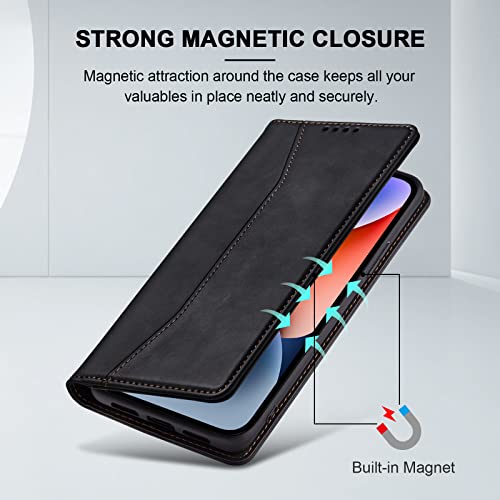 Image of Jasonyu Flip Wallet Case for iPhone 14,Leather Magnetic Folio Cover with Card Holder,Kickstand - TPU Shockproof Durable Protective Phone Case,Black