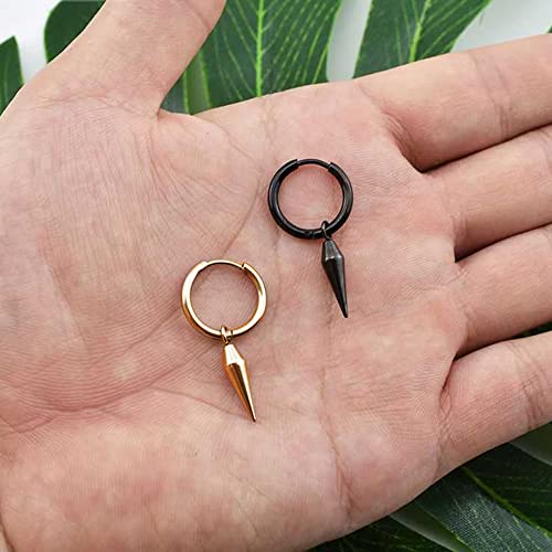 Minimalist Spike Huggie Small Hoop Dangle Drop Earrings for Men Women Geometric Huggie Stainless Steel Charms Hoops Cuff Cartilage Stud Tragus Helix Wrap Hypoallergenic Earring Punk Gift4