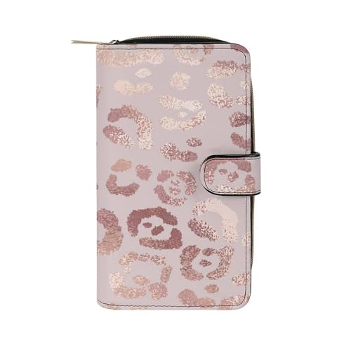 Nugier Women Soft PU Leather Wallet, Zipper Card Case Clutch Credit Bills Money Crash Coin 7.8x4.3x1.4 in Holder Purse Print Rose Gold Leopard Skin