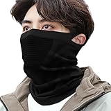 [PALAME] ネックウォーマー メンズ 冬 【360°ぐるっと保温・ハニカム空気穴構造・耳掛けデザイン】 ネックガード 防寒 防風 通気性 伸縮性 柔らかい 軽量 かっこいい フェイスカバー 自転車 バイク スキー 登山 アウトドア 男女兼用 (ブラック)