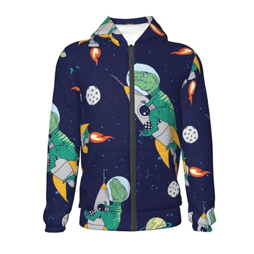 Astronaut Dinosaur and Space Kids Pullover Hoodies Boys Zip Up Sweatshirts Girls Athletic Clothes with Pocket2