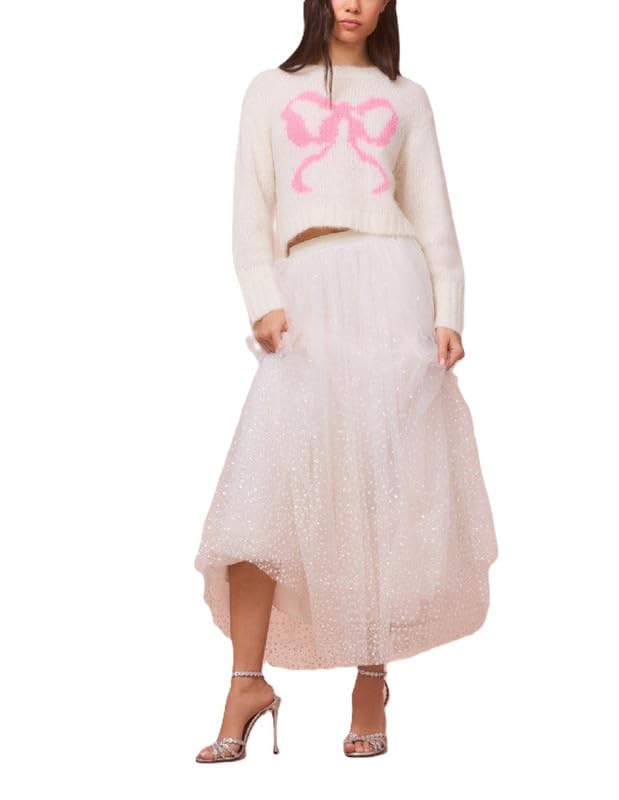 Women Y2K Bow Knot Sweater Top Long Sleeve Crew Neck Pullover Jumper Cute Bowtie Oversized Aesthetic Clothes