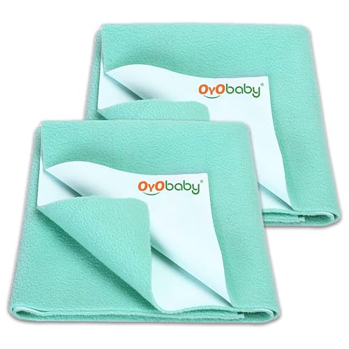 Image of OYO BABY Waterproof Medium Dry Sheet Pack of 2 | Baby Bed Protectors 100x70 cm | Extra Absorbent, Quick Dry, Breathable Fabric for Newborns to 12 Months | Reusable - Sea Green