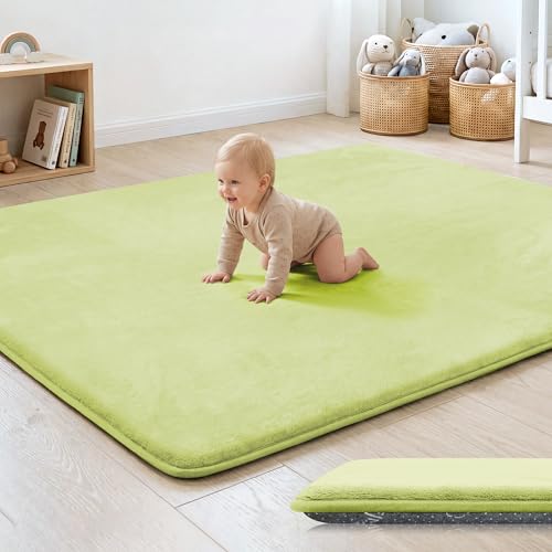 Image of 1.3 inch Thick Baby Floor Play Mat 50x50, Basic Padded Foam Mat for Tummy Time Crawling, Non Slip Cushioned for Babies Toddlers Infants Kids (Light Green)