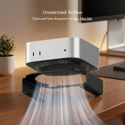 Image of Desktop Mount for Mac mini M4 & M4 Pro | Airflow Design & Quick Power Button Access | SSD Holder | Cable Organiser | Mac mini Stand 2026 (Black)