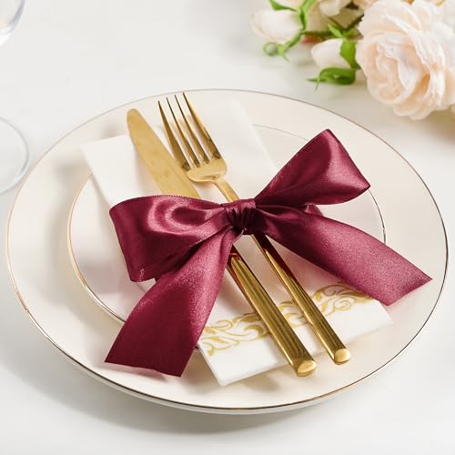 Image of Mauproy 1-1 /2 Inch Wide Dark Red Satin Ribbon, 50 Yards Solid Polyester Fabric Ribbon for Roses Making, Gift Wrapping, Flower Bouquets, Wedding Decorations, Handmade Crafts