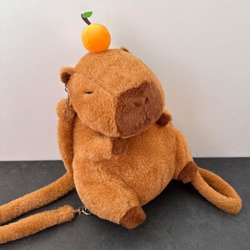 Mochila de pelúcia Capybara com coleira para crianças, adolescentes e mulheres, capivara laranja fof