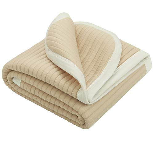 Image of NTBAY Jersey Cotton Quilted Toddler Blanket, Breathable and Warm for Boys and Girls Baby Blanket, 30x40 Inches, Camel Stripe