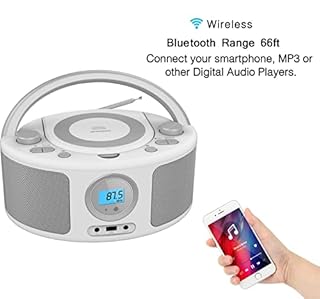 Portable CD Player Boombox with Bluetooth, FM Radio Stereo, Remote Control, USB MP3 Playback, 3.5mm Headphone Jack, AC/Battery Powered, Clear Stereo Sound