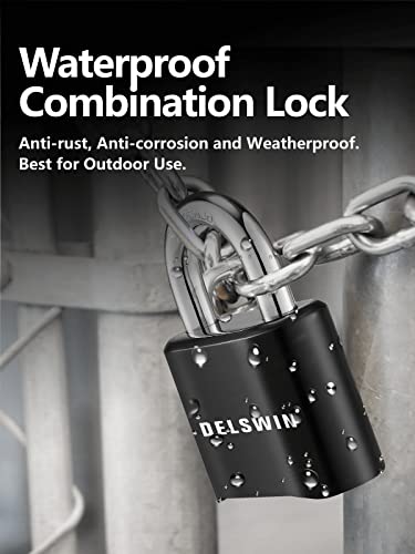 Image of DELSWIN 4-Digit Combination Lock Outdoor Padlock - Heavy Duty Locker Lock with Hardened Steel Shackle, Waterproof Combo Lock for Gym Locker, Hasp Storage, Shed, Fence, Gate (Black,5Pcs)
