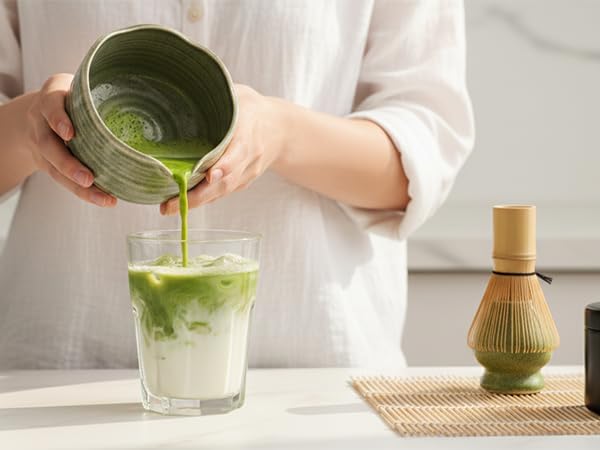 Miniatura 7 de Juego de batidores de matcha, kit de 7 piezas de matcha con cuenco con boquilla, tamiz y soporte para batidor. El kit completo de fabricación de