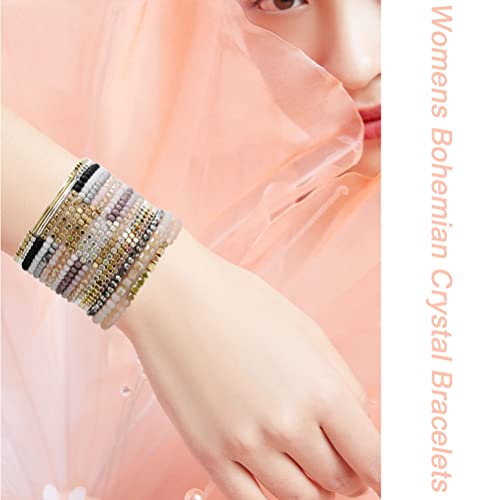 Samoco 17Pcs Delicate Boho Beaded Multi Layer Versatile Statement Bracelets Stackable Stretch Strand Cuff Bangles Sparkly Crystal Bracelet #TOP4
