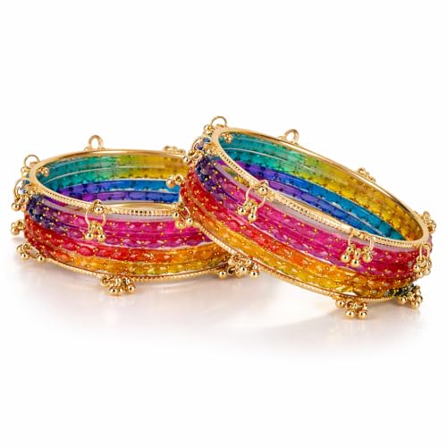 Image of Shining Diva Fashion 16 Pcs Trendy Stylish Glass & Kashmiri Ghungroo Bangles Set for Women & Girls | Traditional Festive Wedding Party Jewellery