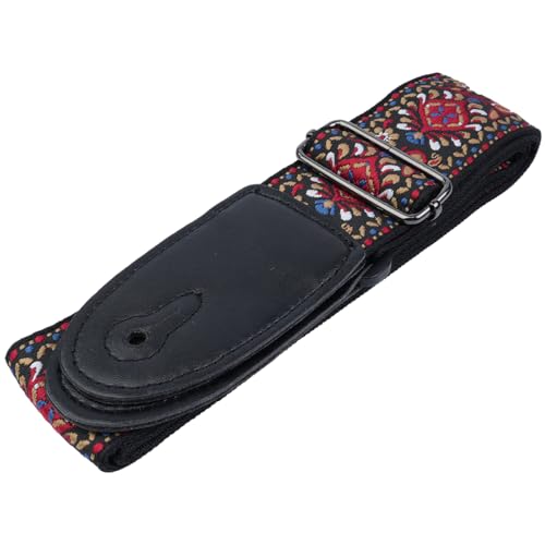 Sarini Guitar Strap,Vintage Embroidered Red Flower Embroidery Cotton Guitar Straps With Crazy Horse Leather Leather Ends for Bass Electric Acoustic - Image 4