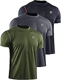 NELEUS Men's 3 Pack Running Shirts Mesh Dry Fit Workout Athletic Shirt,5027,Black/Grey/olive Green,XL