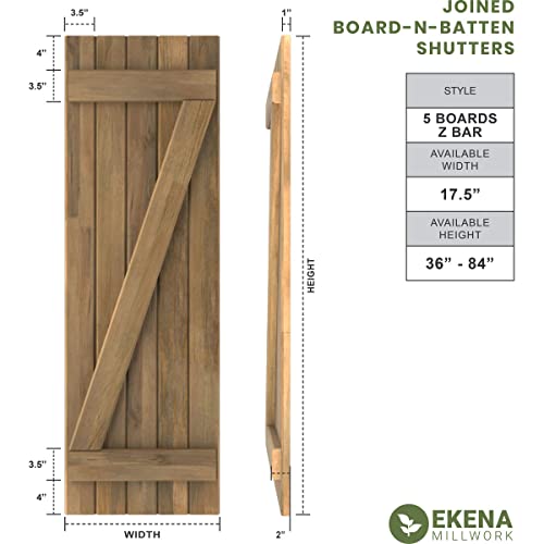 17 1/2"W x 84"H Americraft Five Board (2 Batten) Exterior Real Wood Joined Board-n-Batten Shutters w/Z-Bar (Per Pair), Black by Ekena Millwork - Image 2