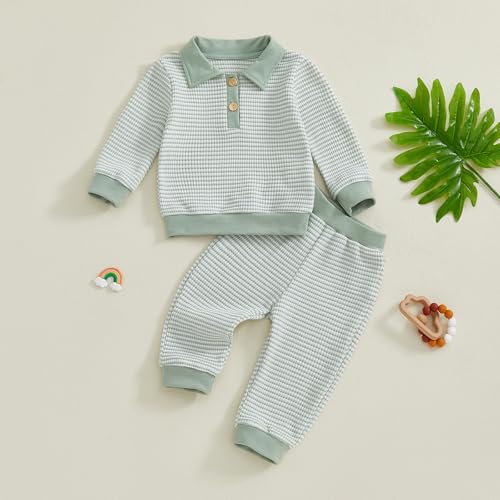 Image of VISGOGO Baby Boy Clothes Toddler Fall Winter Outfit Sweater Toddler Boy Striped Clothes 6 12 18 Months 2 3T 4T Pant Set