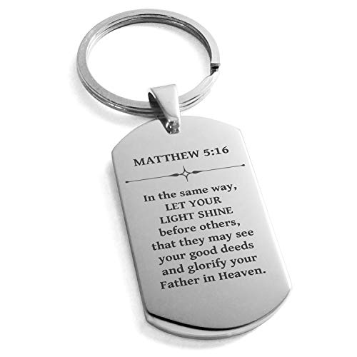 Stainless Steel Let Your Light Shine Matthew 5:16 Dog Tag Keychain Keyring