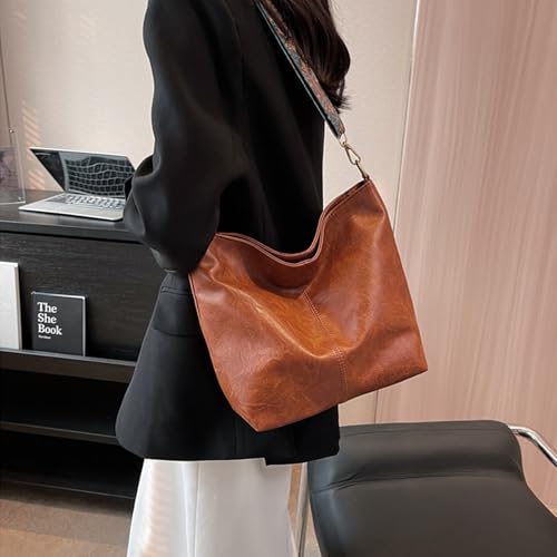 Image of Hobo Bags for Women Crossbody Bag Guitar Strap Purse Vegan Leather Shoulder Handbags Boho Purses Tote Bucket Bag