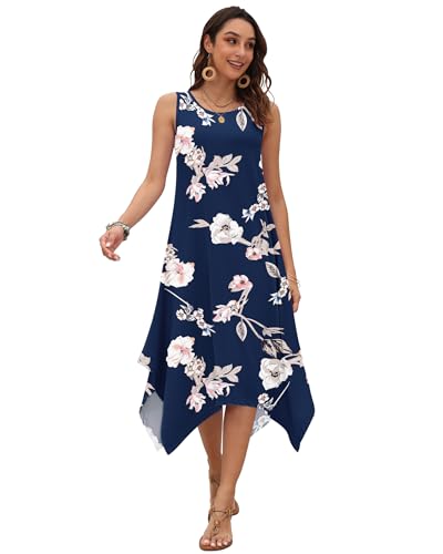 Image of AUSELILY Women's Summer Dresses Casual Sleeveless Midi Tank Beach Dress | Women's Asymmetrical Hem Sundress with Side Pockets, Great for Beach, Vacation & Daily Wear