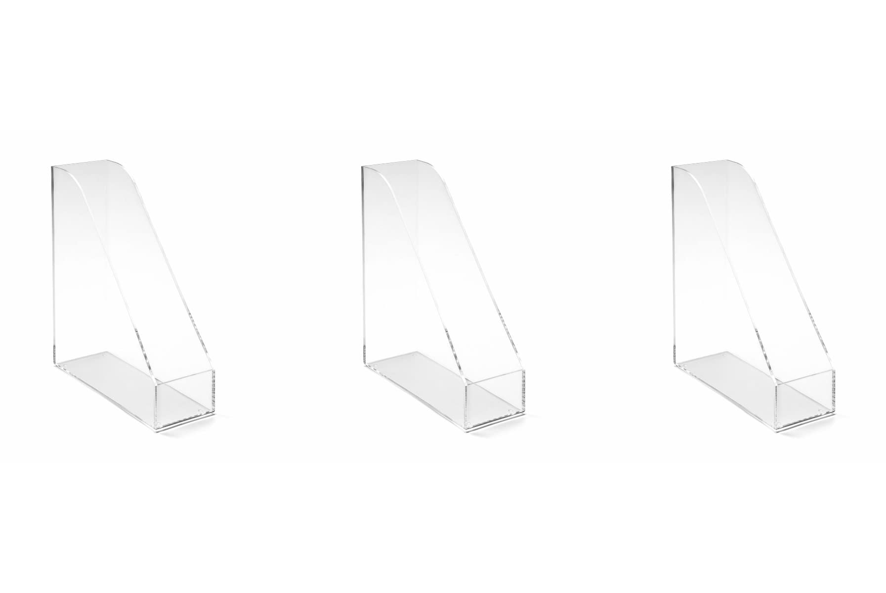Osco Acrylic Magazine Rack File Sorter, Extra-Wide Desk Floor File & Magazine Holder, Thick Premium Acrylic Display for Office, Home, Study - Clear (3-Pack)