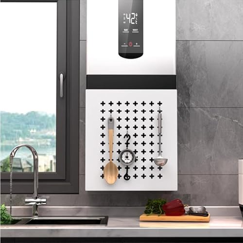 Kit Organizer per Pannello Forato da Cucina con 3 Ganci, Piastra di bloccaggio Decorativa per Nascondere condotte del Gas/condotte dello scaldabagno, Pannello espositivo per casa, Garage, uf