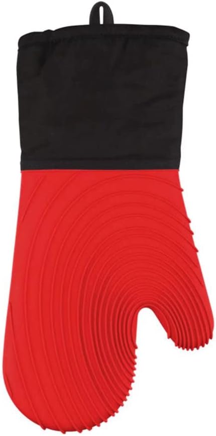Oven Gloves, Waterproof Silicone Oven Gloves, Heat Resistant Anti-Scald Gloves, Thick Cotton Non-Slip Waterproof Gloves (Color: Red, 2 Pieces)