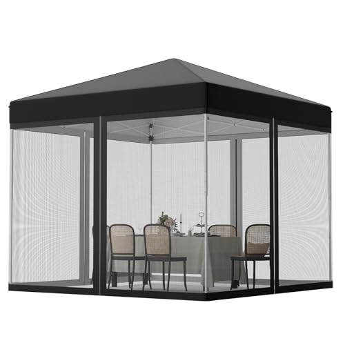 EROMMY 10'x10' Pop Up Canopy Tent with 4 Mesh Curtains,