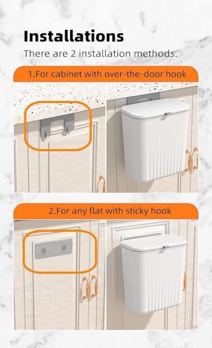 Image of SR Plastic Hanging Kitchen Trash Can with Lid- Cabinet Door Hanging Garbage Bin, Double-Sided Open Flip Lid, Wall Mounted Kitchen Waste Bin, Under Sink Storage Trash Bucket (7L) (Grey)