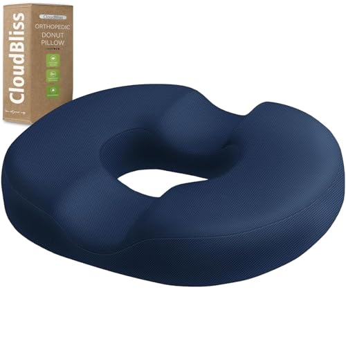 Image of CloudBliss Donut Pillow Stadium Seat Cushion for Tailbone Pain Relief and Hemorrhoids, Memory Foam Seat Chair Cushion, Portable Seat Cushions for Bleachers, Car, Home & Office