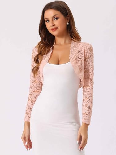 Image of Allegra K Women's Elegant Crop Cardigan Sheer Floral Lace Bolero Shrug Top