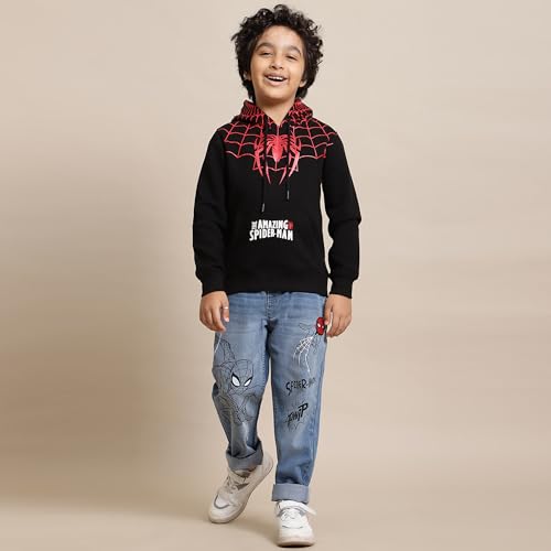 Image of Kidsville Spiderman Printed Regular Fit Hoodie for Boys