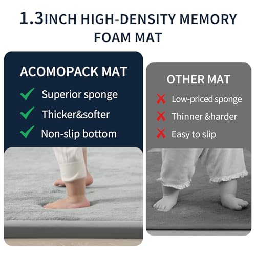 Image of ACOMOPACK 1.3 inch Thick Baby Play Mat for Floor,50x50 Elasti-Foam Playpen Mat for Kids,Infants,Toddlers, Ultra Soft Crawling Mat with Non-Slip Bottom,Tummy Time,Nursery Rug,Yoga,Tatami(Light Grey)