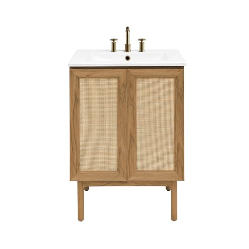 Image of Classe 24 inch Freestanding Bathroom Vanity in Golden Oak with 3-Hole Centerset Sink Top