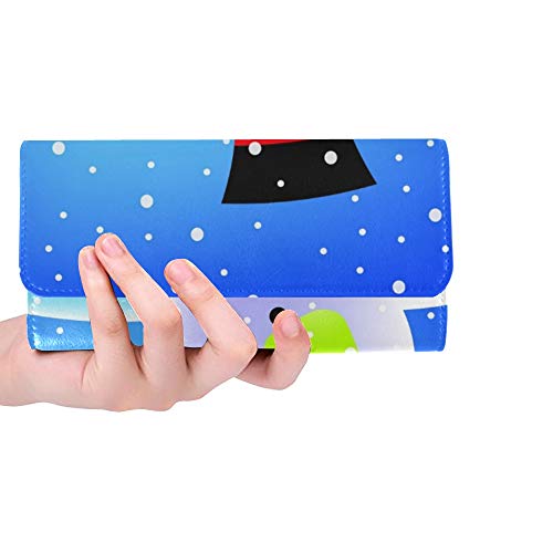 Preisvergleich Produktbild Einzigartige Custom Weihnachtskarte Schneemann Schneeflocken Frohe Weihnachten Frauen Trifold Brieftasche Lange Geldbörse Kreditkarteninhaber Fall Handtasche