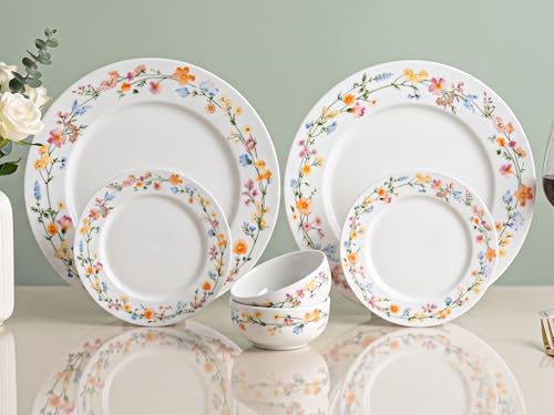 Image of Bodhi House Premium Porcelain Dinner Set 6 Pieces Serving for 2 | Floral Vine Design | Microwave & Dishwasher Safe | Crockery Set | Dinnerware Set for Home, Dining, Kitchen & Gifting