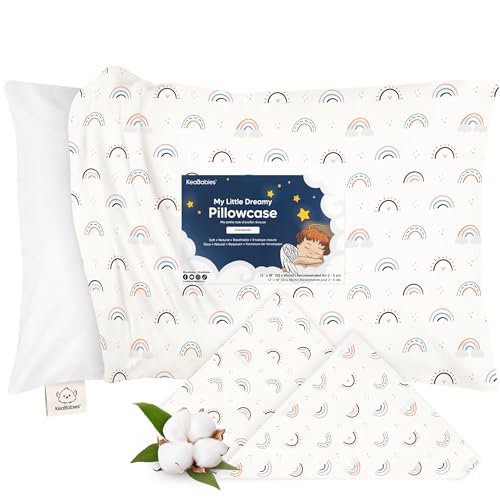 Image of KeaBabies Toddler Pillowcase 13 inchx18 inch - Organic Cotton Toddler Pillowcase for Kids, Boys,Girls,Soft & Durable Cotton Cover for Miniature Sleepy Pillows,Cute Colors,Pillow Sold Separately(Jolly Rainbow)