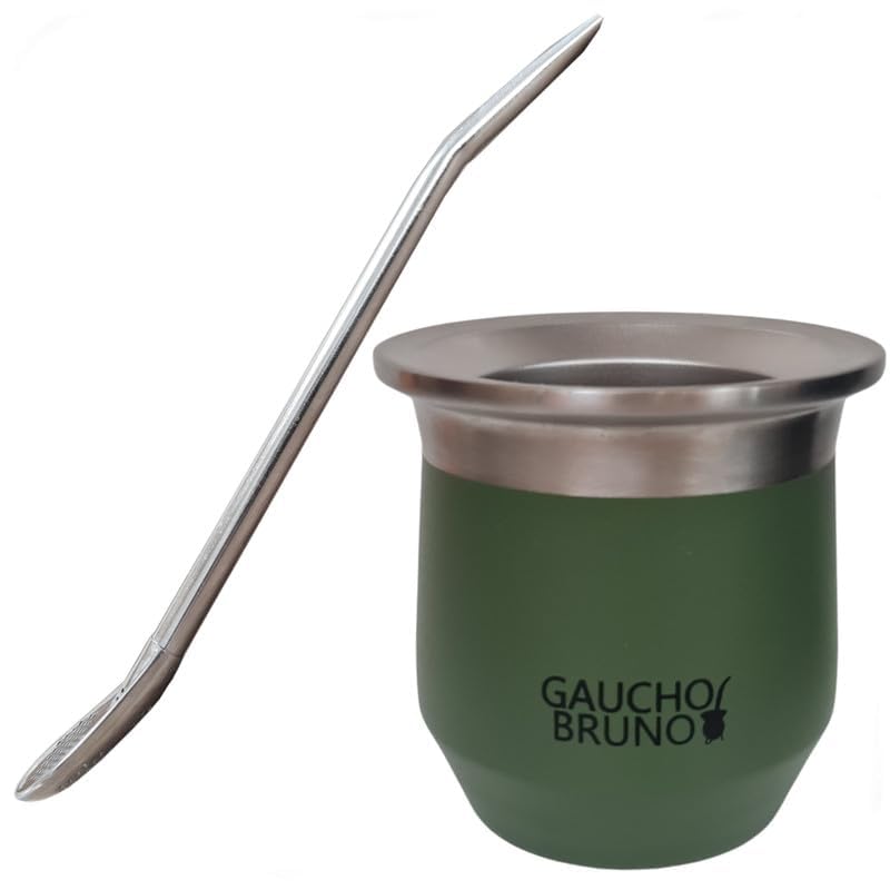 Gaucho Bruno - Stainless Steel Thermal Mate for Drinking Yerba Mate | Easy to Clean | Comfortable to Hold | Maintains Drink Temperature | with Stainless Steel Bombilla