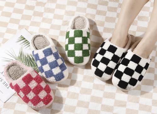 Plaid Print Slippers for Women Fuzzy Slippers Casual House Shoes Womens Slippers Indoor Warm Plush Bedroom Shoes3