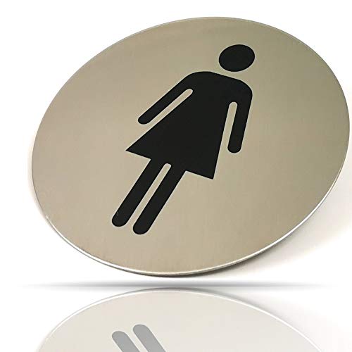 Preisvergleich Produktbild Kerafactum Damen WC Schild Woman Frauen Damenklo Damentoilette Toilettenhinweis Hinweisschild Türschild Toiletten Rund aus Edelstahl Matt glänzend Pictogramm rundes Schild Selbstklebend Aufkleber
