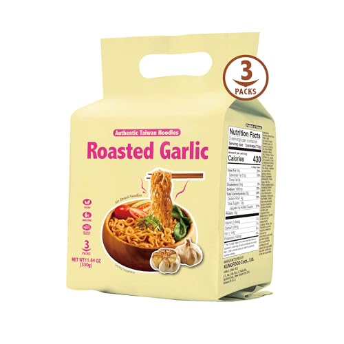 Kungfood NO.1 Selling Ramen Noodles | Taiwanese Roasted Garlic Sauce | Air-dried Never fried Noodles | 3-Pack Bundle | Ready in 6 Minutes | Recommended by Celebrity Chef Dennis Nieh