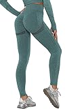 Joligiao Pantalones de Yoga de Punto,Mujeres Sin Costuras Leggings de Cintura Alta de Gimnasio Booty Scrunch Yoga Leggings Transparente Anticelulitico Pantalones para Fitness Running